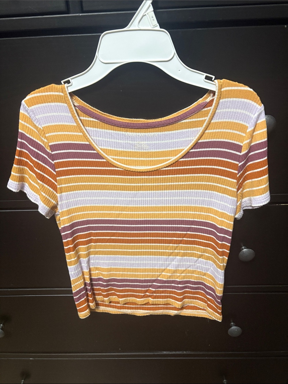 American Eagle Outfitters Striped Scoop Crop Top in Mustard, Lavender & Rust